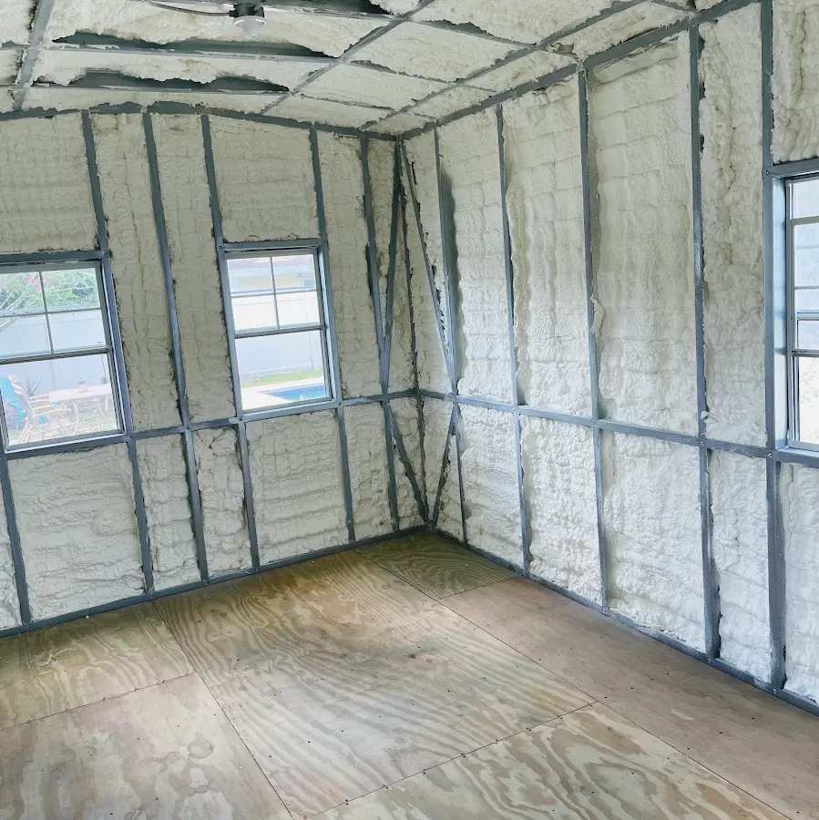 Closed-cell spray foam insulation applied to wall cavities in a residential project in Medulla